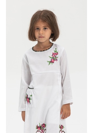 Uzun Kol Şile Bezi Burçak Çocuk Elbise Beyaz Byz