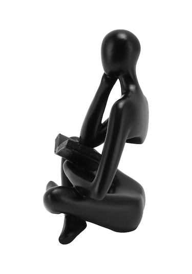 Kangvka Siyah Reçine Düşünür Figürü - Oturur Kişi Heykeli, Ev Dekorasyonu, Kitaplık Mutfak Ofis Dekoru, Hediye Önerisi