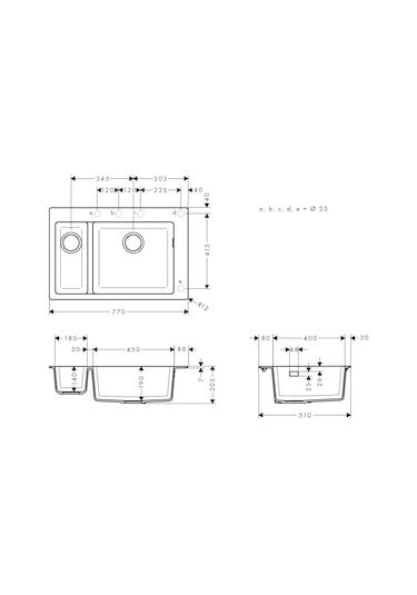 Hansgrohe S51 S510-F635 Ankastre Eviye 180 / 450 Grafıt Siyah 4331