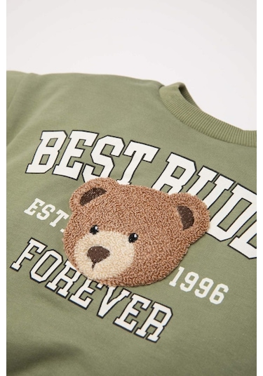 DeFacto Erkek Bebek 2'li Takım Bisiklet Yaka Ayıcık Baskılı Sweatshirt Beli Lastikli Pantolon D5402A524WNKH461 Haki DeFacto Erkek Bebek 2'li Takım Bisiklet Yaka Ayıcık Baskılı Sweatshirt Beli Lastikli Pantolon D5402A524WNKH461 Haki