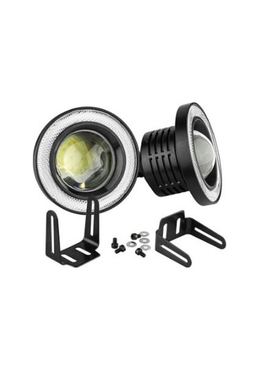 89 MM Buz Mavi Mercekli Angel Led Halkalı Sis Far Metal Gövde