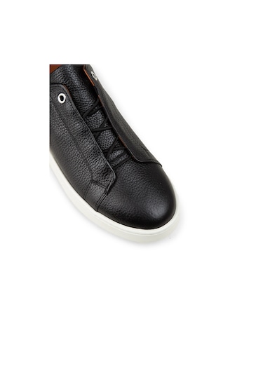 Deery Erkek Hakiki Deri Siyah Gizli Bağcıklı Sneaker - 04444msyhe02