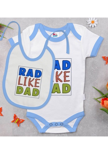 Bk Kids Rad Like Dad Tasarımlı Mavi Bebek Body Zıbın Ve Mama Önlü Çok Renkli