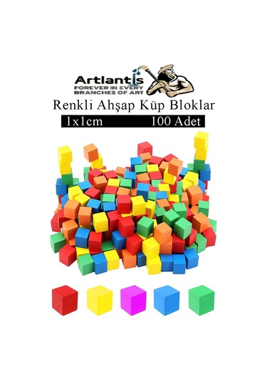 Renkli Ahşap Küp Bloklar 1x1x1cm 100 Adet Ahşap Renkli Kare Blok Eğitici Geliştirici Oyuncak Küp Matematik Birim Küpleri