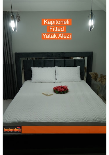 Yatak Alezi Kapitoneli Fitted (tam sarar)  150x200 180gr/m2 Elyaf Beyaz