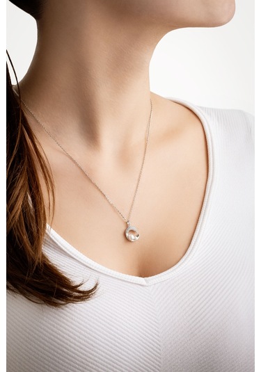 So Chic Minimal İnci 18 Ayar Beyaz Altın Kaplama Gümüş Seti Beyaz