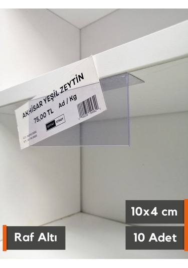 10 Adet Pvc Etiketlik Raf Önü Dik Yapışkanlı 10 x 4 CM Vitrin Etiket
