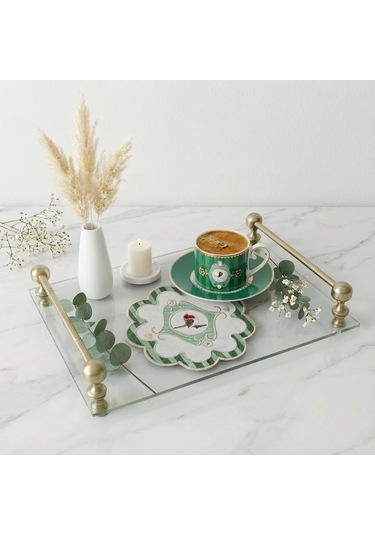 2 Adet Yeşil Pip Studio Uyumlu Nakışlı Kuş Detaylı Kokteyl Sunum Peçetesi Çok Renkli