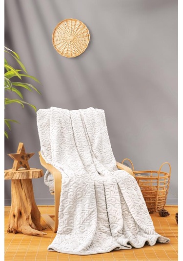 Cotton Box Emboss Çift Kişilik Battaniye 220 240 Krem Krem