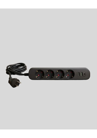 4 Lü Çoklu Priz 2 Usb Type-c Girişli Akım Korumalı Siyah 1