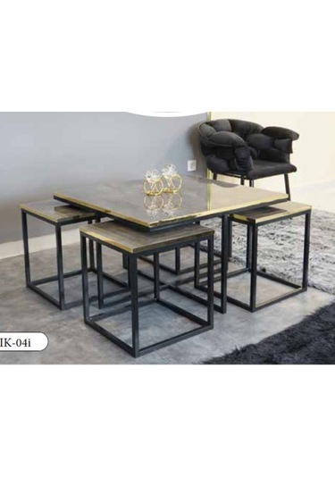 Mim Mermer - Siyah Kare 4+1 Pizza Orta Sehpa Mermer