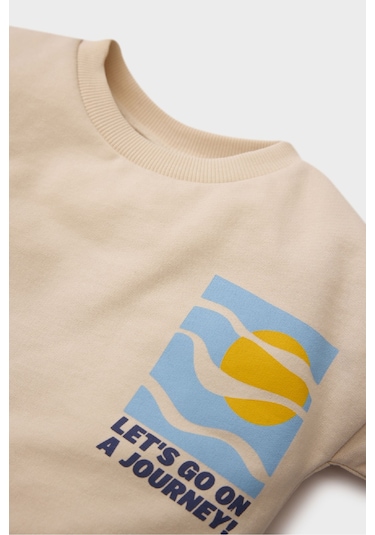 DeFacto Erkek Bebek 2'li Takım Baskılı Sweatshirt Beli Paçası Lastikli Alt D3348A525SPBG286 Bej DeFacto Erkek Bebek 2'li Takım Baskılı Sweatshirt Beli Paçası Lastikli Alt D3348A525SPBG286 Bej