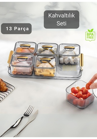 6 Lı Kahvaltı Seti 13 Parça Kahvaltılık Bpa Free Sunumluk Şık Tepsili Kahvaltılık Şeffaf