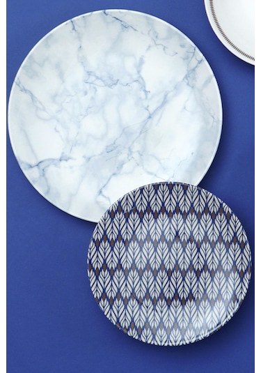 Neva N3409 Virgo 24 Parça Mavi Renkli Mermer Desenli Porselen Yemek Takımı