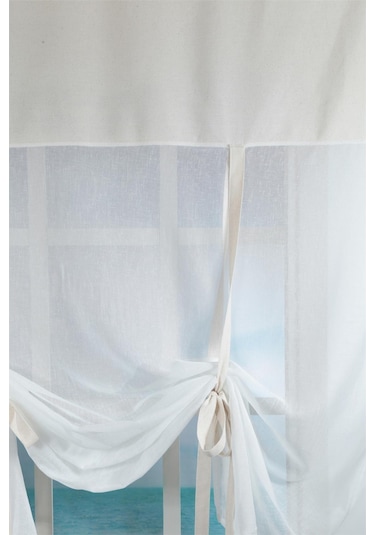 Naturel Potlu Tül Perde Retro Krem Krem