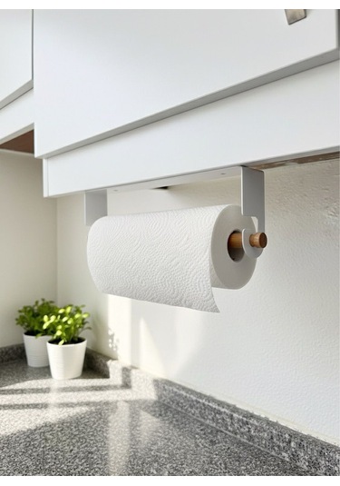 Kağıt Havluluk Yapışkanlı Ve Vidalı Şerit, Kancalı Ağaç Çubuklu Model Beyaz Rengi Beyaz