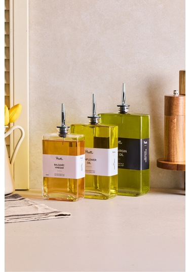 Molivet 3'lü Silver Kapak Cam Yağdanlık Sosluk Sirkelik 350-500-750 Ml Seffaf Şeffaf