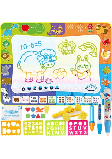 Samdoo 120x90cm Çocuklar İçin Su Tabanlı Boyama Matı - Yeniden Kullanılabilir Sihirli Boyama Altyapısı, Eğitici Oyun Ve Çizim Seti Tam Paket C Çok Renkli
