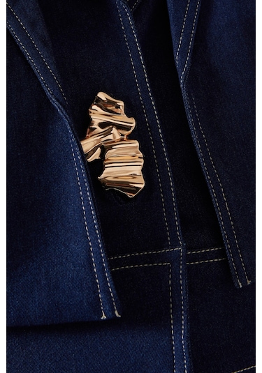 Notebook Eliana Denim Dress, Modern Kesim Ve Altın Detaylı Elbise Mavi