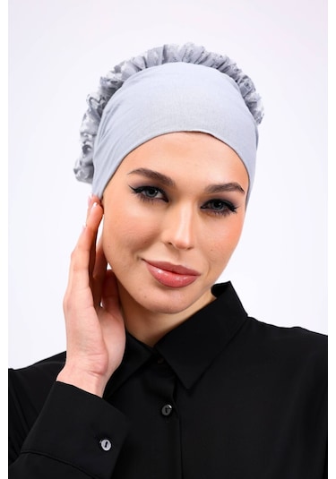 Kaymayan Fırfırlı Silikonlu Dikişsiz Bone - Kaymaz Kadın Tesettür Bağlamalı İç Bone-açık Gri Açık Gri