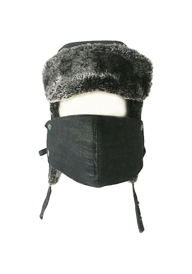 Shark Anatolia Çıkarılabilir Maskeli Pilot Kürklü Şapka Siyah