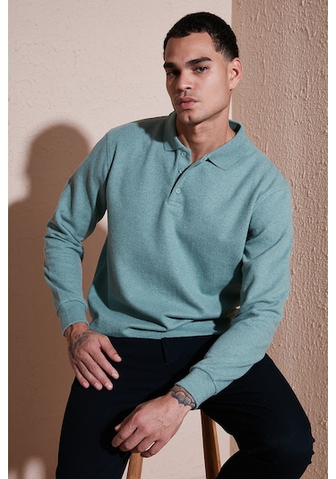 Buratti Pamuk Karışımlı Regular Fit Erkek Polo Yaka Kazak 456223 Çağla