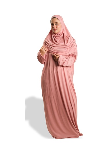 2 Parça Namaz Elbisesi Viskon Düz 2504 06 Pudra