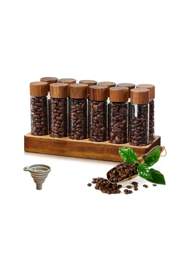 Tek Doz Kahve Çekirdeği Depolama 12 Tüp Çok Amaçlı Kahverengi Kahverengi