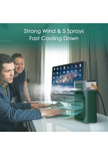 Skycity Usb Taşınabilir Mini Hava Soğutucu Nemlendirici: Renkli Led Işık, Zamanlayıcı, 3 Hız & 3 Sprey Modu - Ofis Ve Ev İçin Yeşil