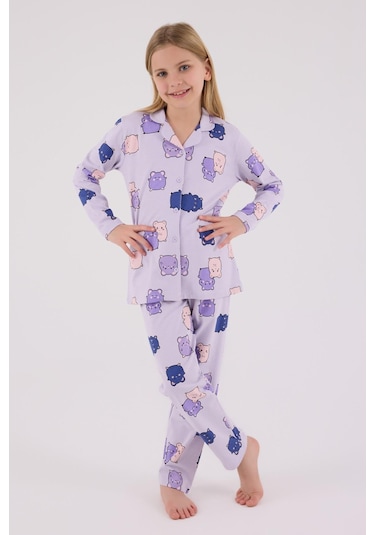 Rolypoly Kız Çocuk Gömlek Pijama Lila-1759 Lila