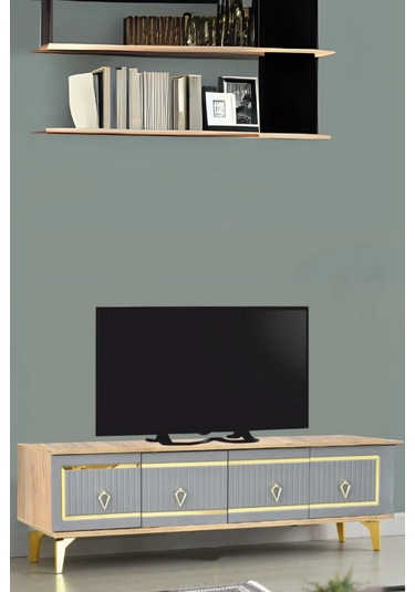 Vina Tv Sehpası - Atlantik Çam - Antrasit Gold Atlantik Çam - Antrasit - Gold