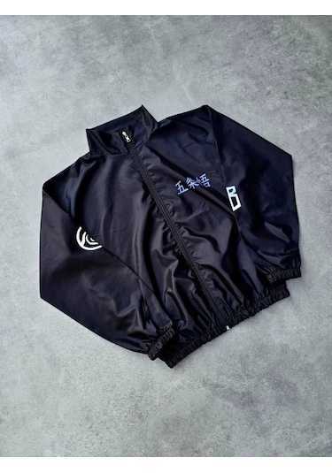 Modasize Fermuarlı Dijital Baskılı Rüzgarlık - Siyah Siyah