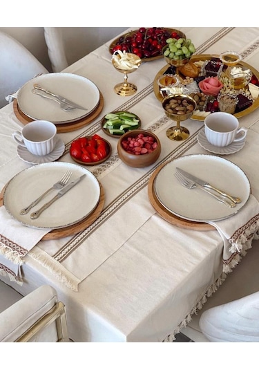 Dnc Home Tekstil Ndchome 12li Amerikan Servis Runner Seti Krem
