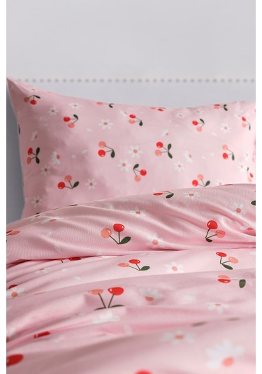 Ranforce Joyful Cherry Nevresim Takımı Tek Kişilik Pembe