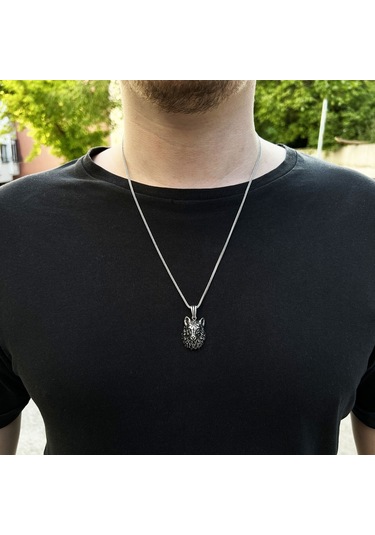 925 Ayar Gümüş Kurt Kafası Erkek Kolye (552405105)