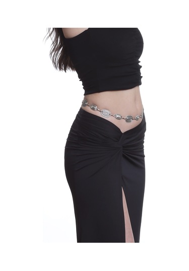 Labalaba Kadın Antik Gümüş Kaplama Geometrik Formlu Ayarlanabilir Bel Zinciri, Bel Kolyesi Antik Gümüş