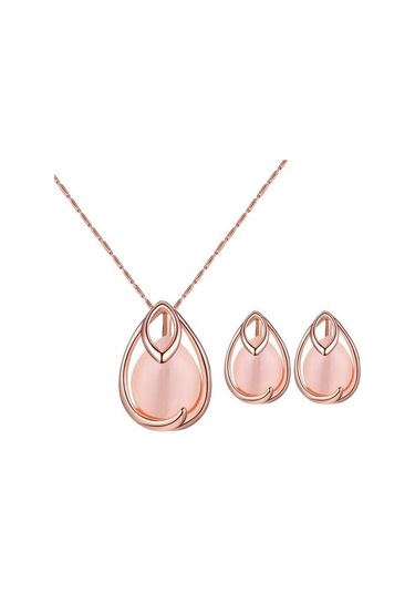 Su Damlası Şekli Sahte Opal Kolye Kolye Küpe Düğün Gelin Takı Seti Çok Renkli