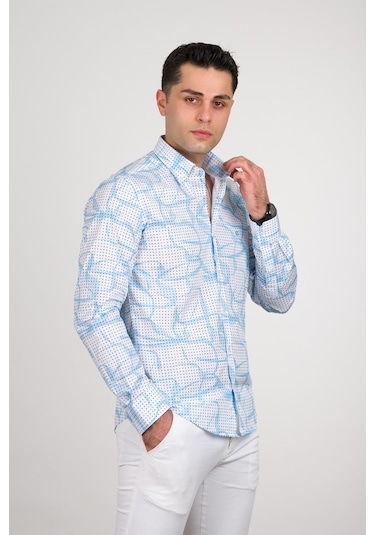 Ecer Regular Fit Desenli Pamuklu Uzun Kol Erkek Gömlek