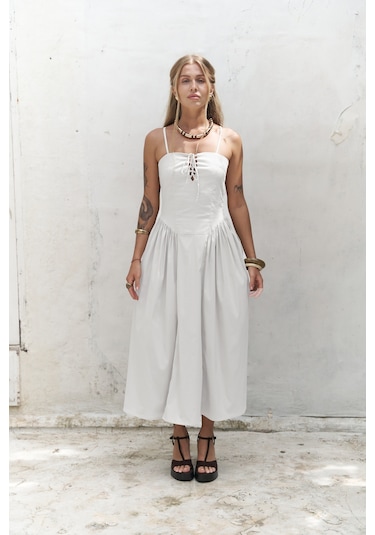 Narissa Askılı Midi Ekru Elbise Ekru