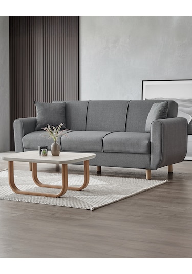 Flavia 3'lü Kanepe Salon, Oturma Odası Yataklı Bazalı Krem Koyu Gri