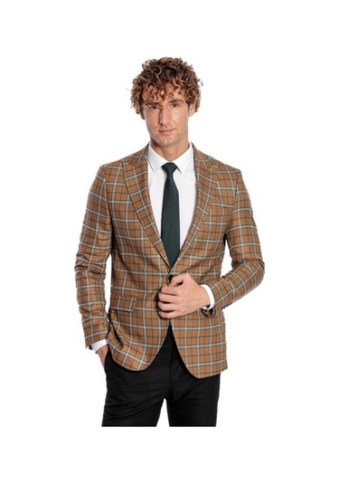 Ekose Kahverengi Erkek Ceket 001