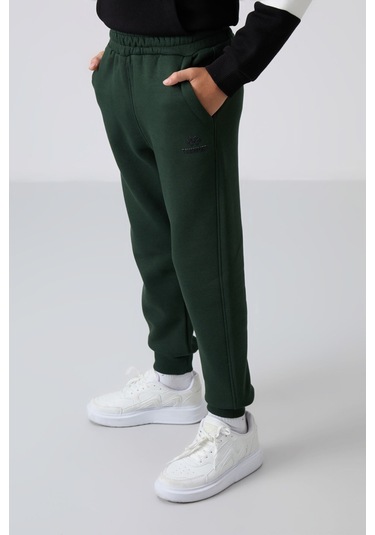 Tommy Life Çam Yeşil Pamuklu Kalın İçi Tüylü Yumuşak Dokulu Standart Fit Nakışlı Erkek Çocuk Eşofman Takım - 1 Yeşil