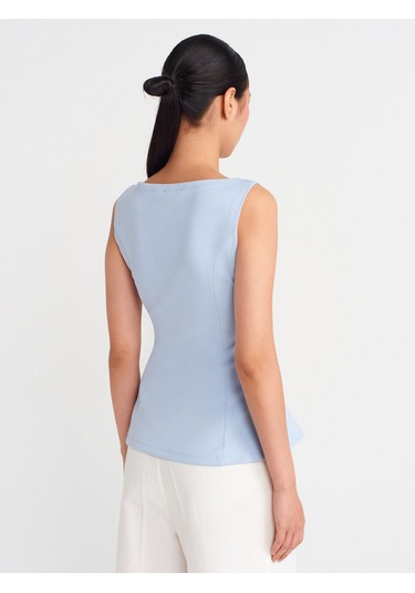 Dilvin 21001 Kayık Yaka Peplum Top-açık Mavi Açık Mavi