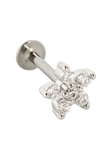 Cerrahi Çelik Taşlı Çiçek Piercing Gümüş
