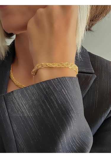 Zırh Örgü Model Çelik Zincir Dokuma Altın Kaplama Kolye Bileklik Set