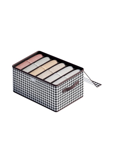 Fosenze Houndstooth Desenli 6 Bölmeli Kapaklı Non-woven Organizer Kutusu - 44x30x20cm, Çekmeceli, Yığılabilir, Evde Giysi/ev Aletleri Depolama
