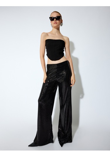 Koton Slim Fit Asimetrik Straplez Crop Top Siyah 5wak10331ek Siyah