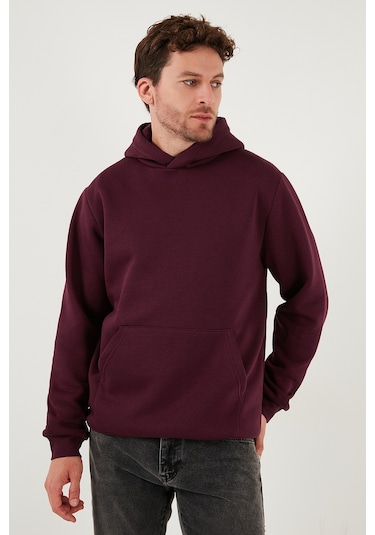 Buratti Regular Fit Kapüşonlu Kanguru Cepli Içi Tüylü Yumuşak Şardonlu Erkek Sweat 5905281 Vişne
