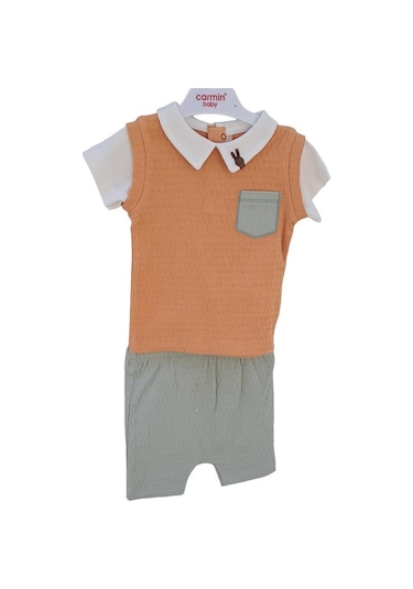 Erkek Bebek Pamuklu İkili Cep Detaylı Yazlık Takım-12577-mint Mint Yeşili