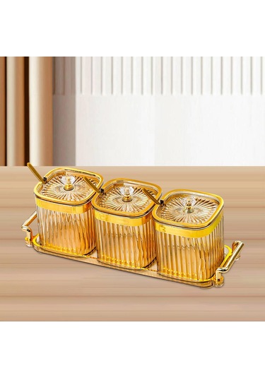 Homyl Kapaklı Ve Kaşıklı Baharat Kavanozu Tuz Şeker Altın